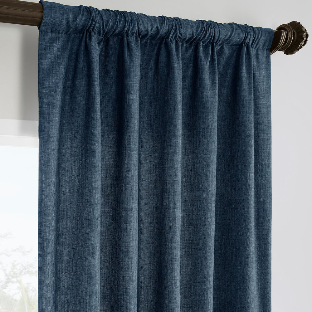 Sergeants Blue Italian Faux Linen Custom Curtain