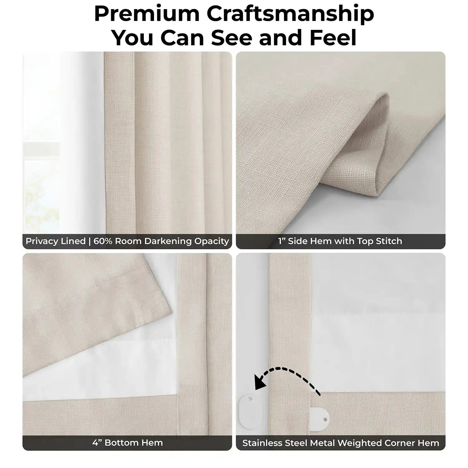 Parchment Cream Grommet Italian Faux Linen Room Darkening Curtain