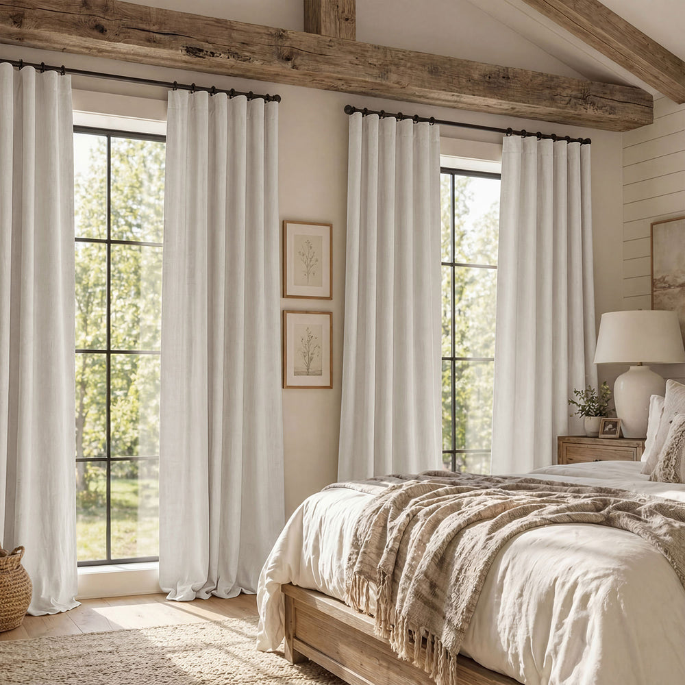 Parchment Cream Italian Faux Linen Room Darkening Curtain