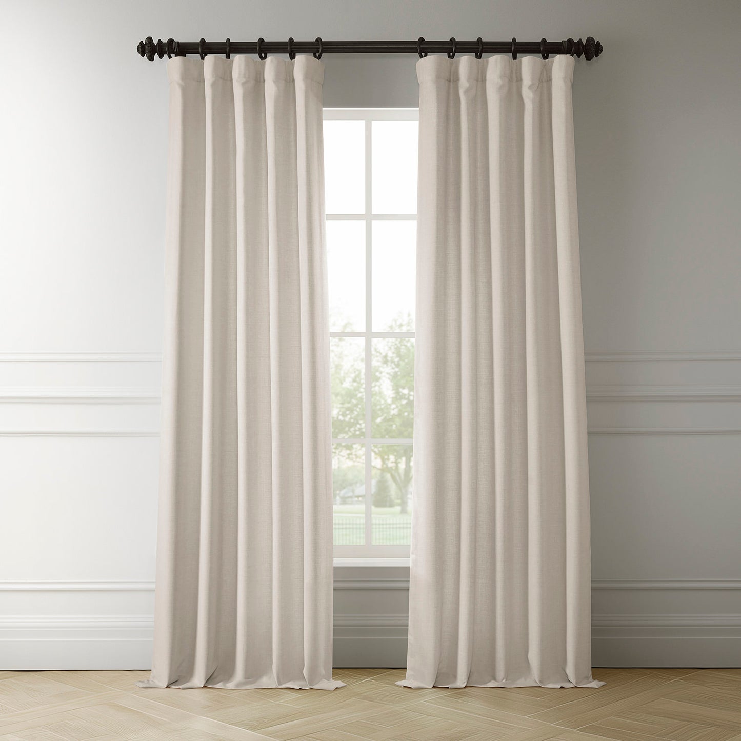 Parchment Cream Italian Faux Linen Room Darkening Curtain