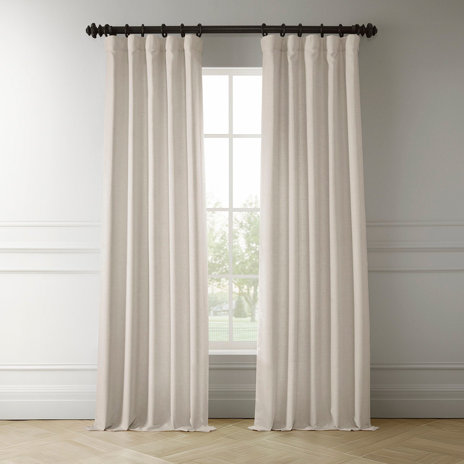 Parchment Cream Italian Faux Linen Room Darkening Curtain