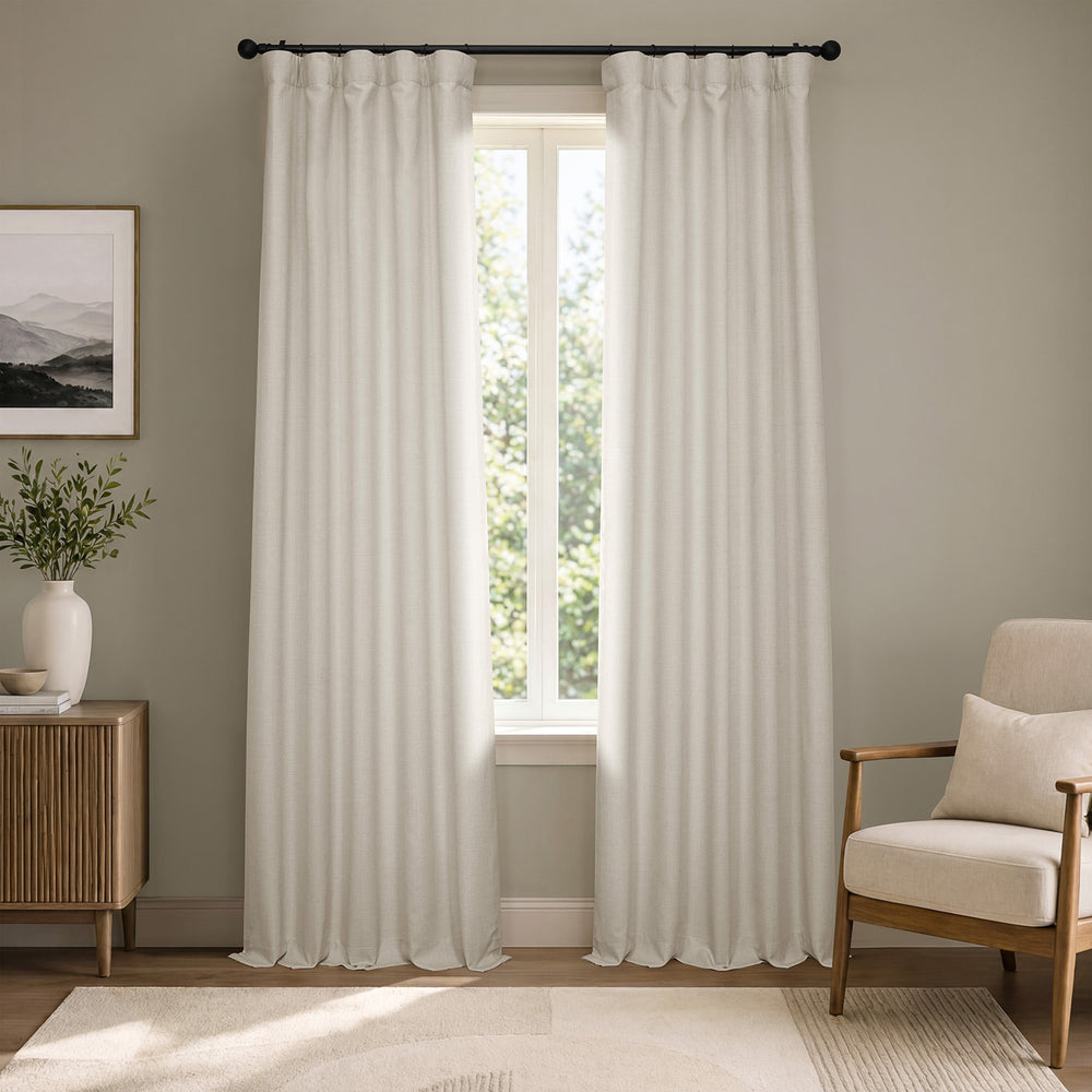 Parchment Cream Italian Faux Linen Room Darkening Curtain