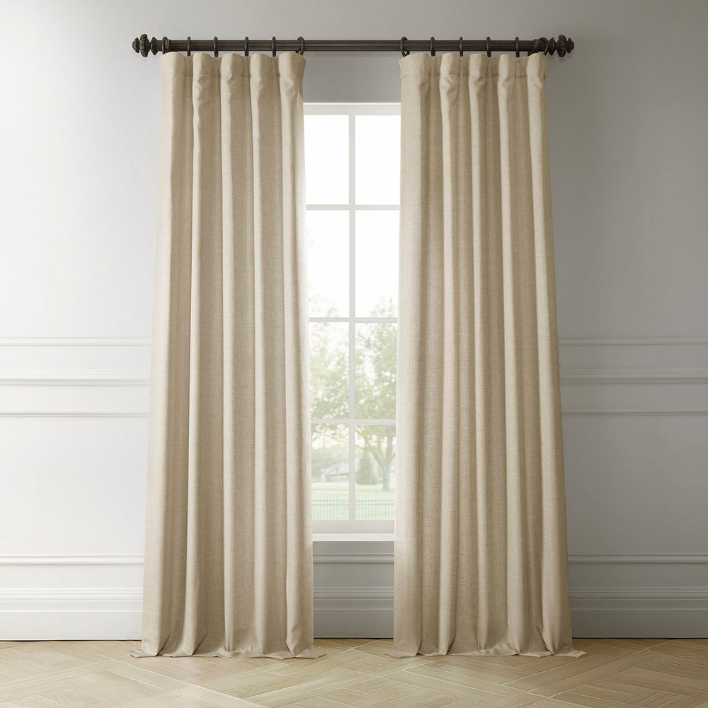 Sepia Tan Italian Faux Linen Room Darkening Curtain