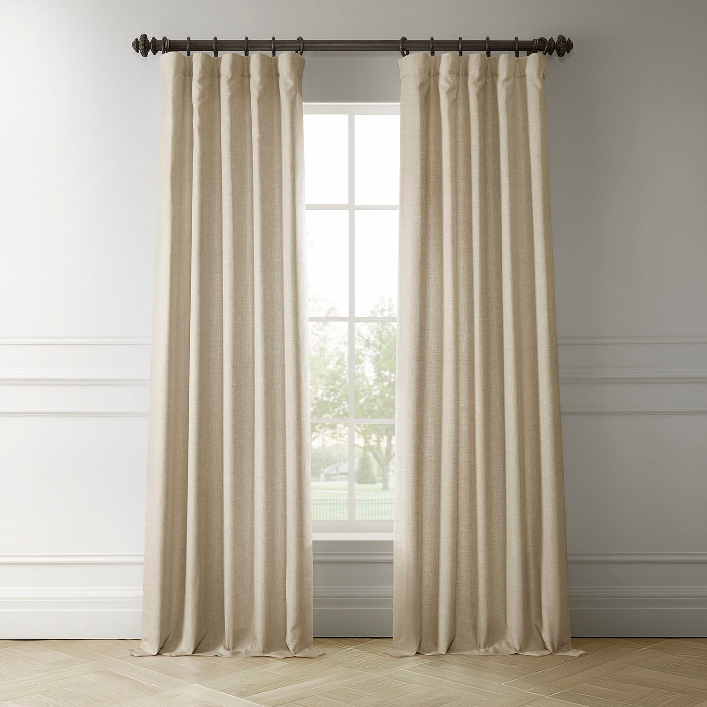 Sepia Tan Italian Faux Linen Room Darkening Curtain