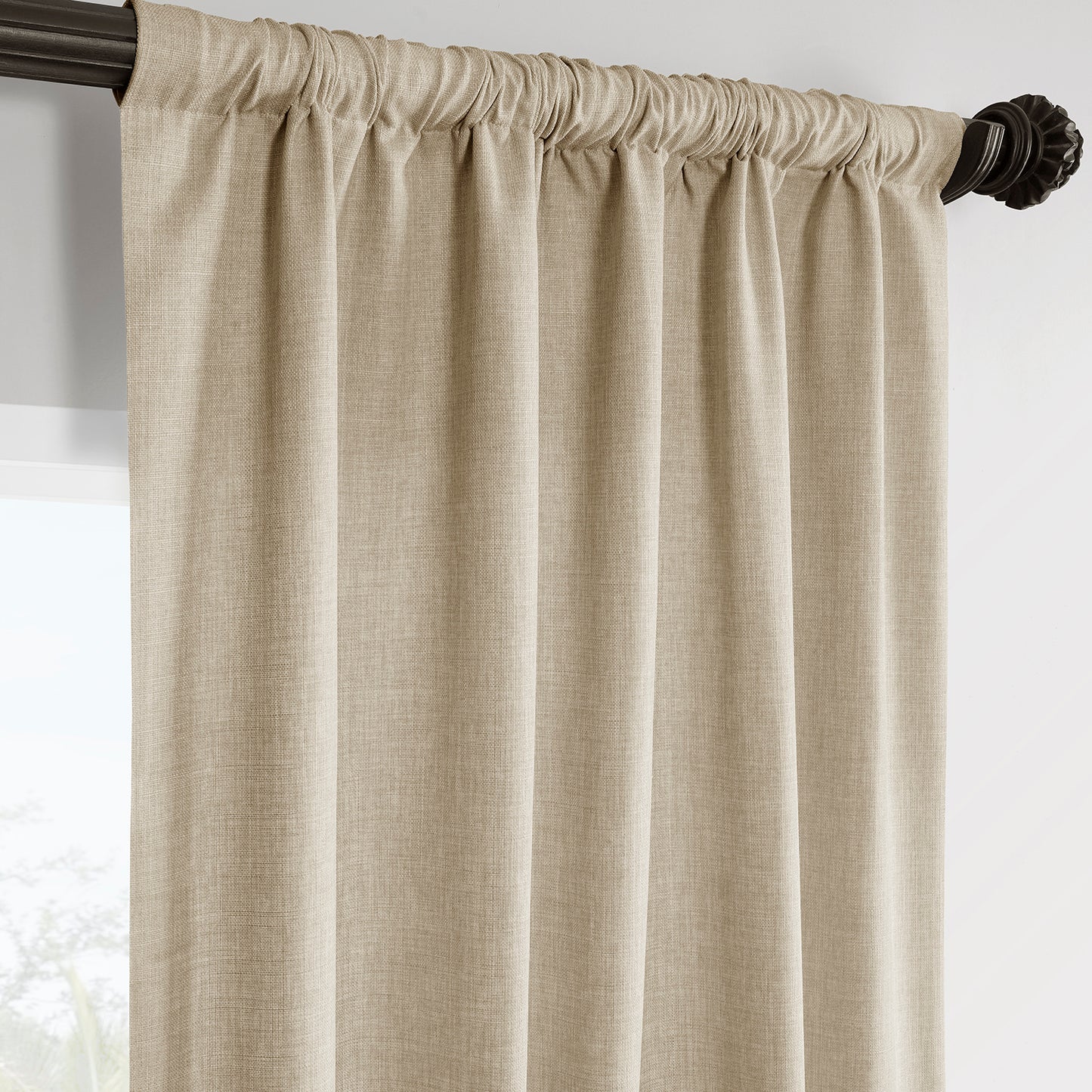 Sepia Tan Italian Faux Linen Room Darkening Curtain