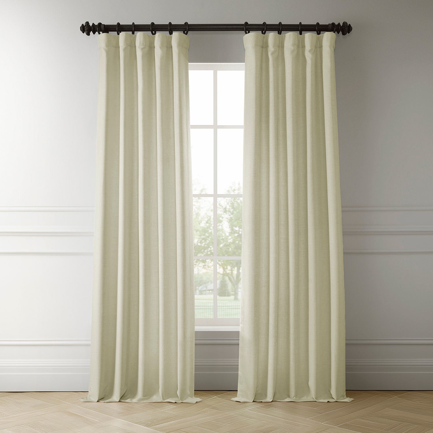 Gravity Ivory Italian Faux Linen Room Darkening Curtain