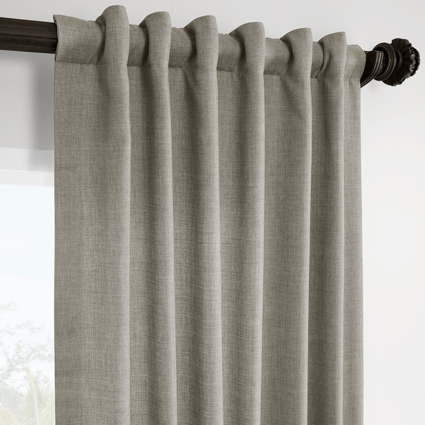 Fossil Grey Italian Faux Linen Room Darkening Curtain