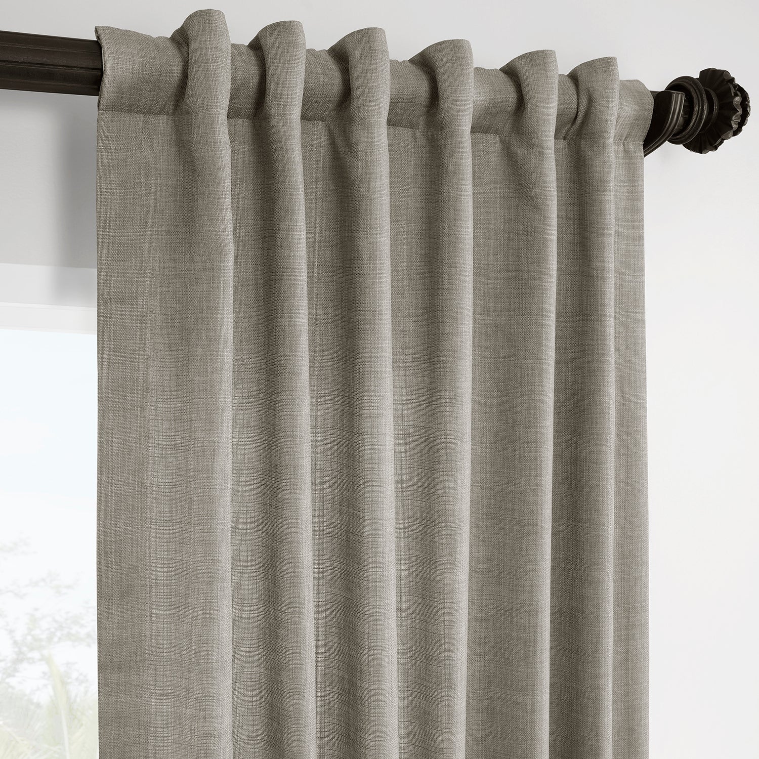 Fossil Grey Italian Faux Linen Room Darkening Curtain