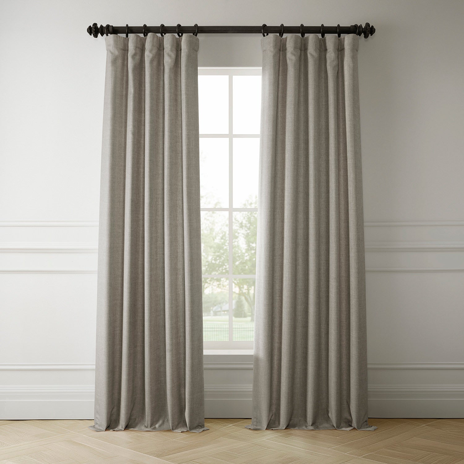Fossil Grey Italian Faux Linen Room Darkening Curtain