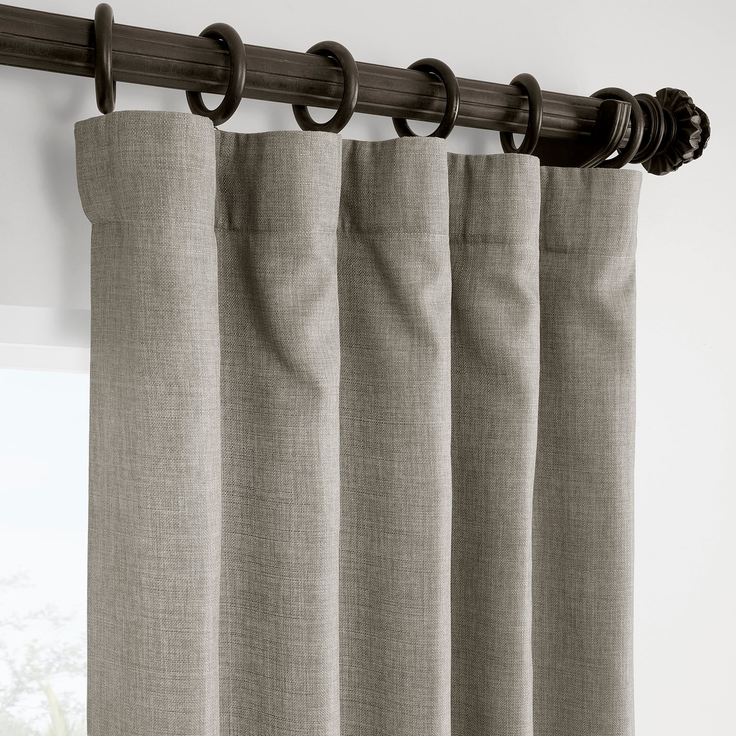 Fossil Grey Italian Faux Linen Room Darkening Curtain