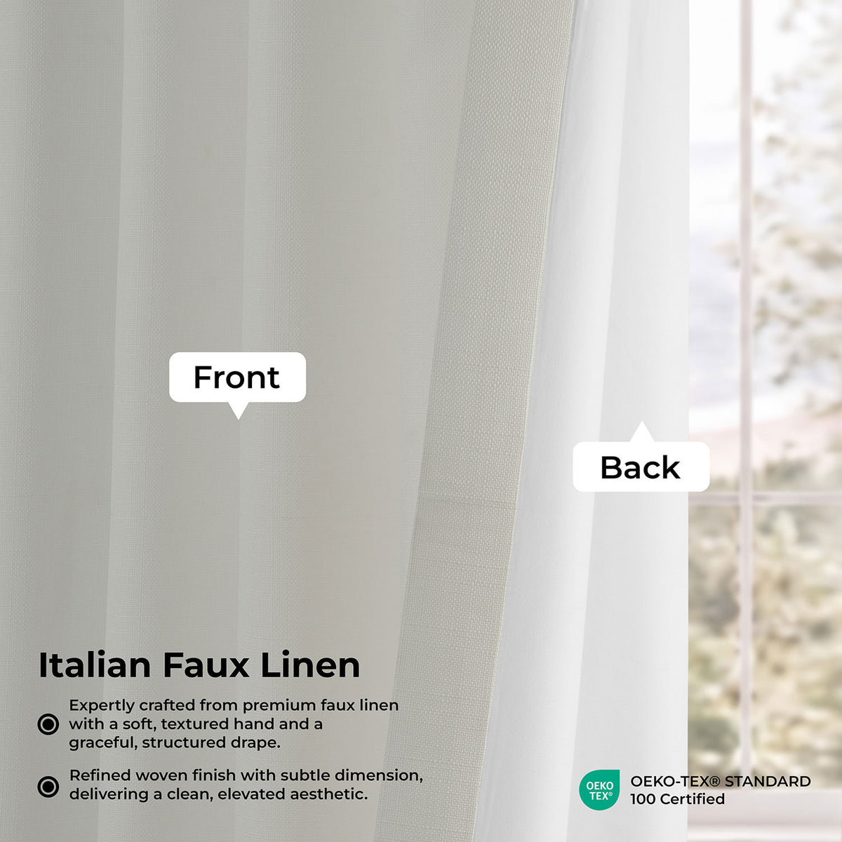 Magnolia Off White Grommet Italian Faux Linen Room Darkening Curtain