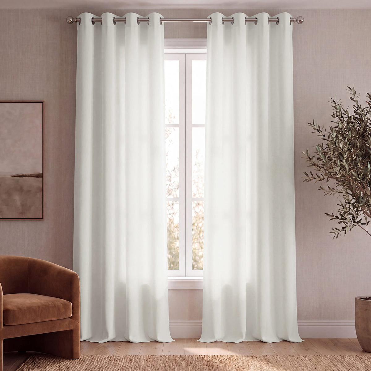 Magnolia Off White Grommet Italian Faux Linen Room Darkening Curtain