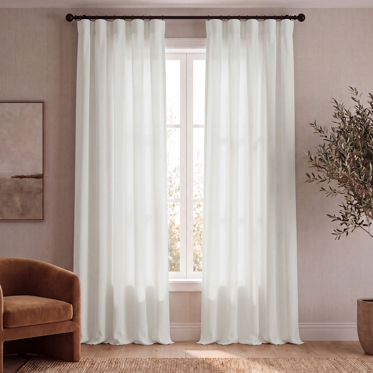 Magnolia Off White Italian Faux Linen Custom Curtain
