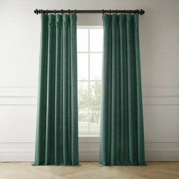 Empire Green Italian Faux Linen Room Darkening Curtain