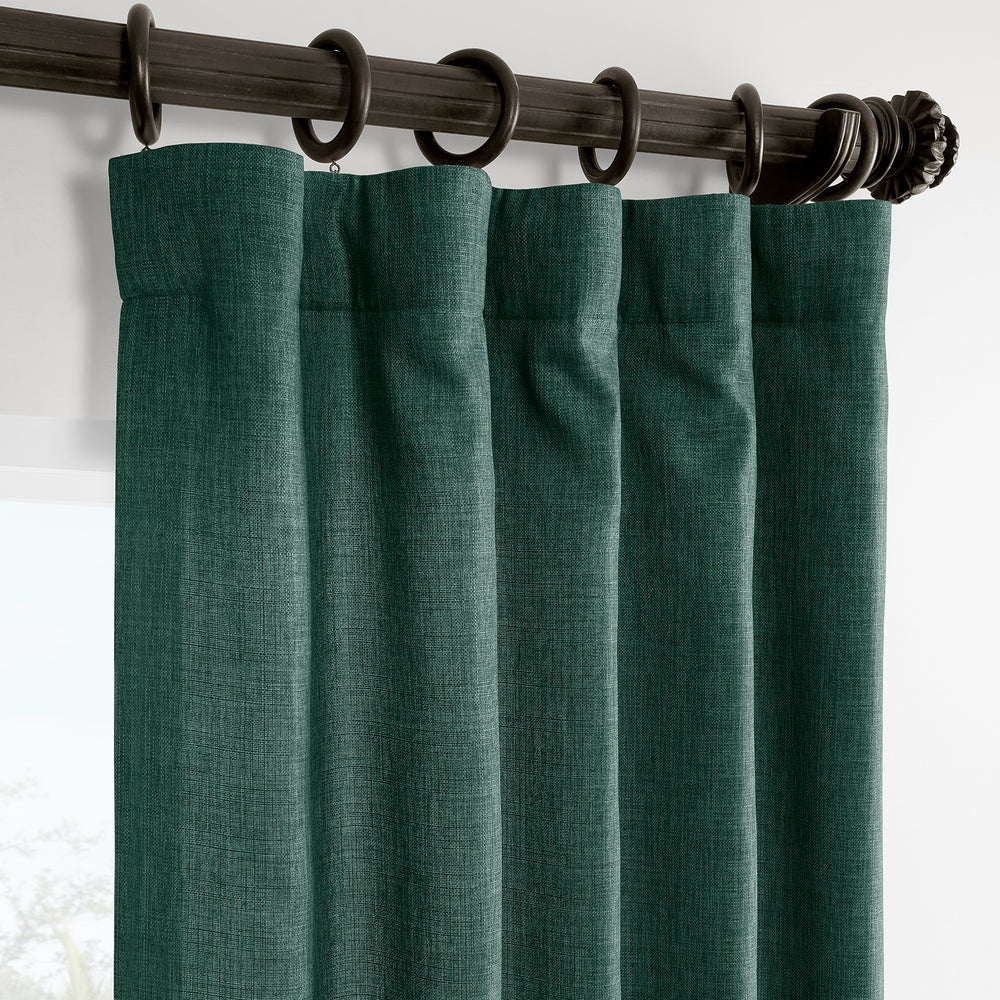 Empire Green Italian Faux Linen Room Darkening Curtain