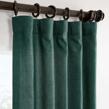 Empire Green Italian Faux Linen Room Darkening Curtain