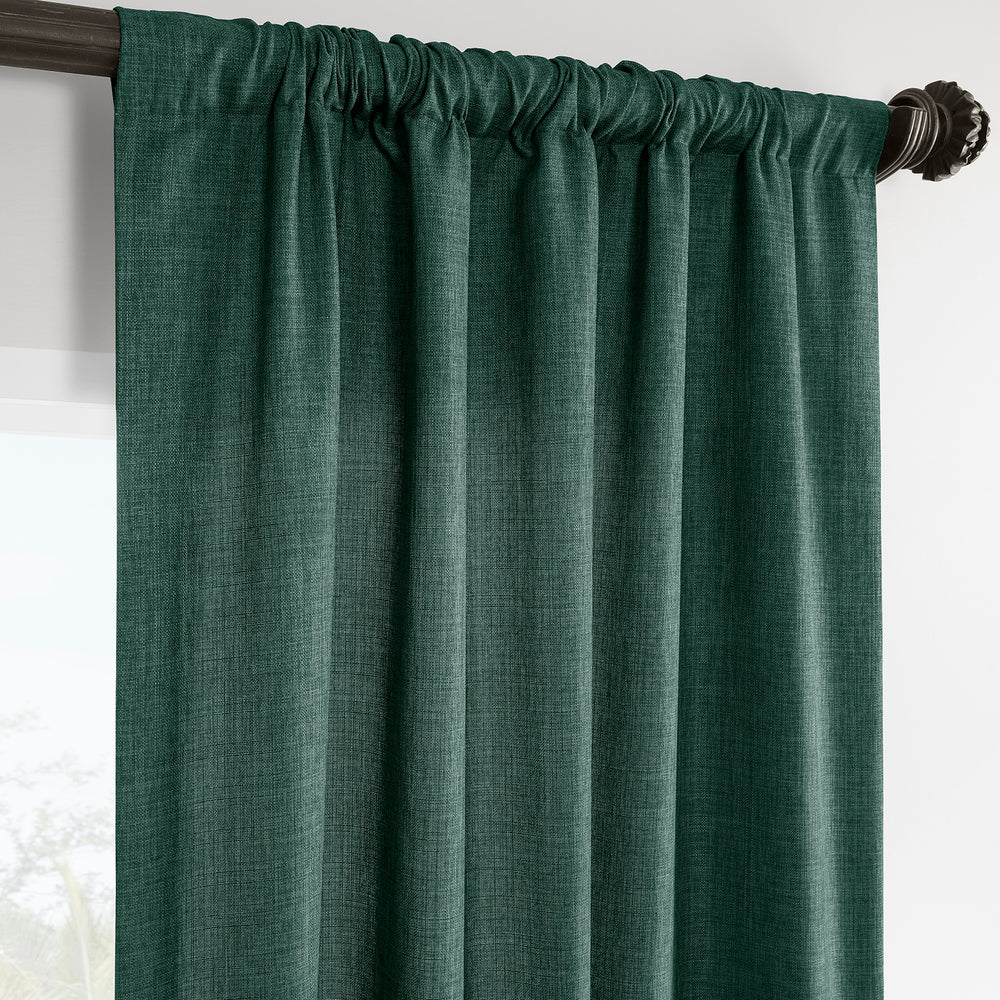 Empire Green Italian Faux Linen Room Darkening Curtain