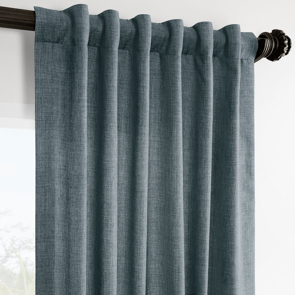 Sweden Blue Italian Faux Linen Room Darkening Curtain