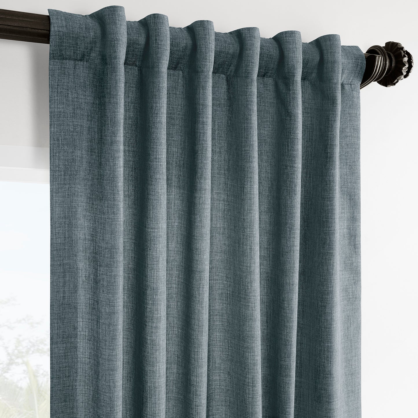 Sweden Blue Italian Faux Linen Room Darkening Curtain
