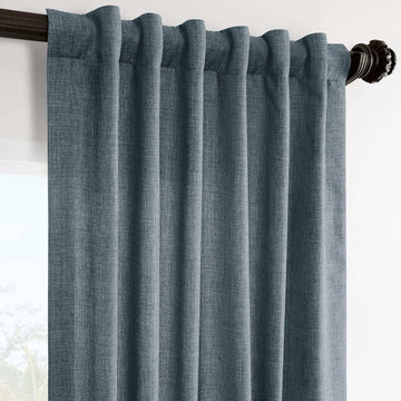 Sweden Blue Italian Faux Linen Room Darkening Curtain