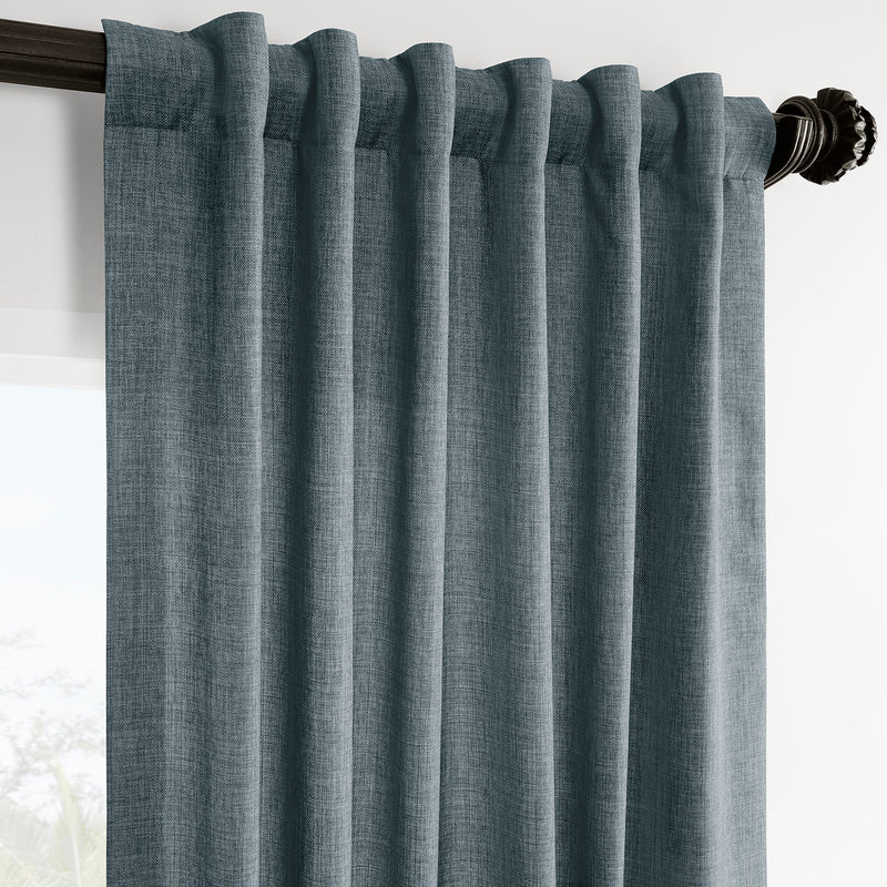 Sweden Blue Italian Faux Linen Room Darkening Curtain