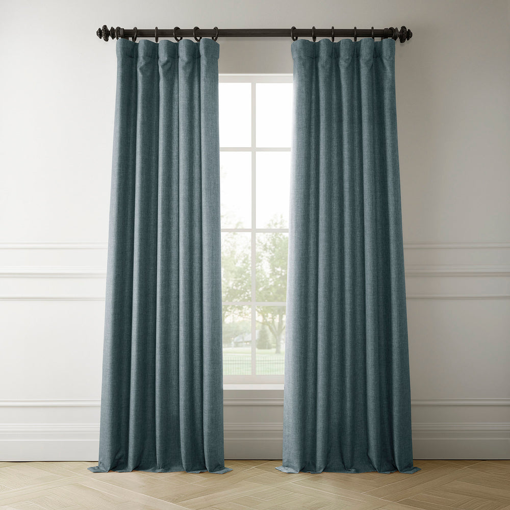 Sweden Blue Italian Faux Linen Room Darkening Curtain