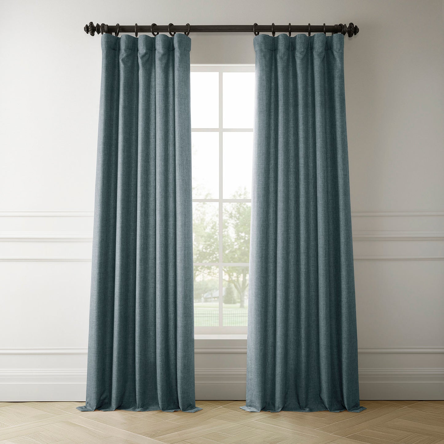 Sweden Blue Italian Faux Linen Room Darkening Curtain