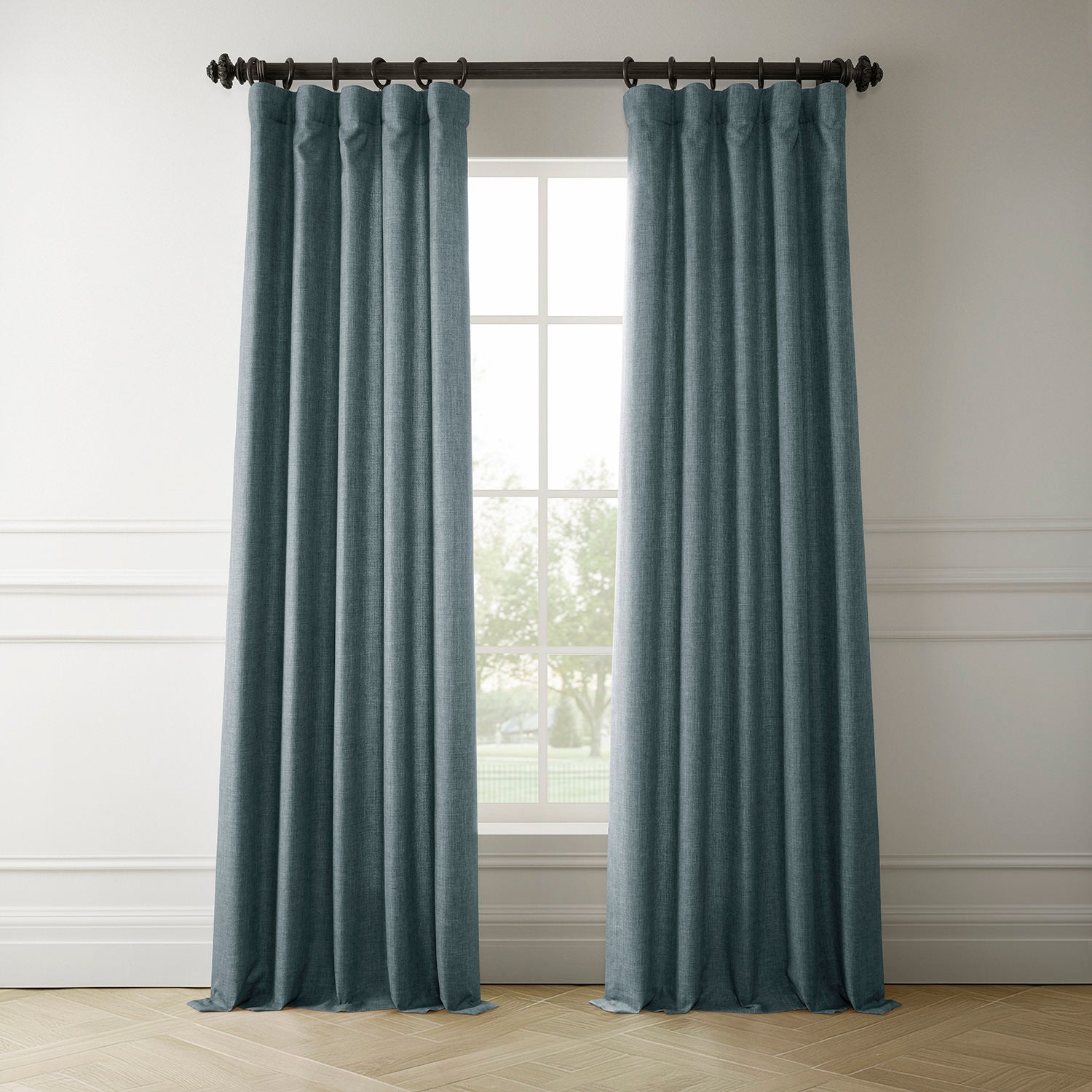 Sweden Blue Italian Faux Linen Room Darkening Curtain