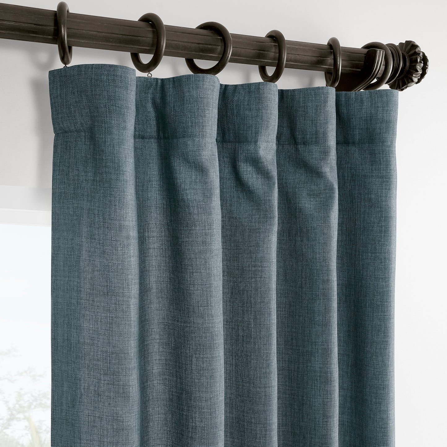 Sweden Blue Italian Faux Linen Room Darkening Curtain