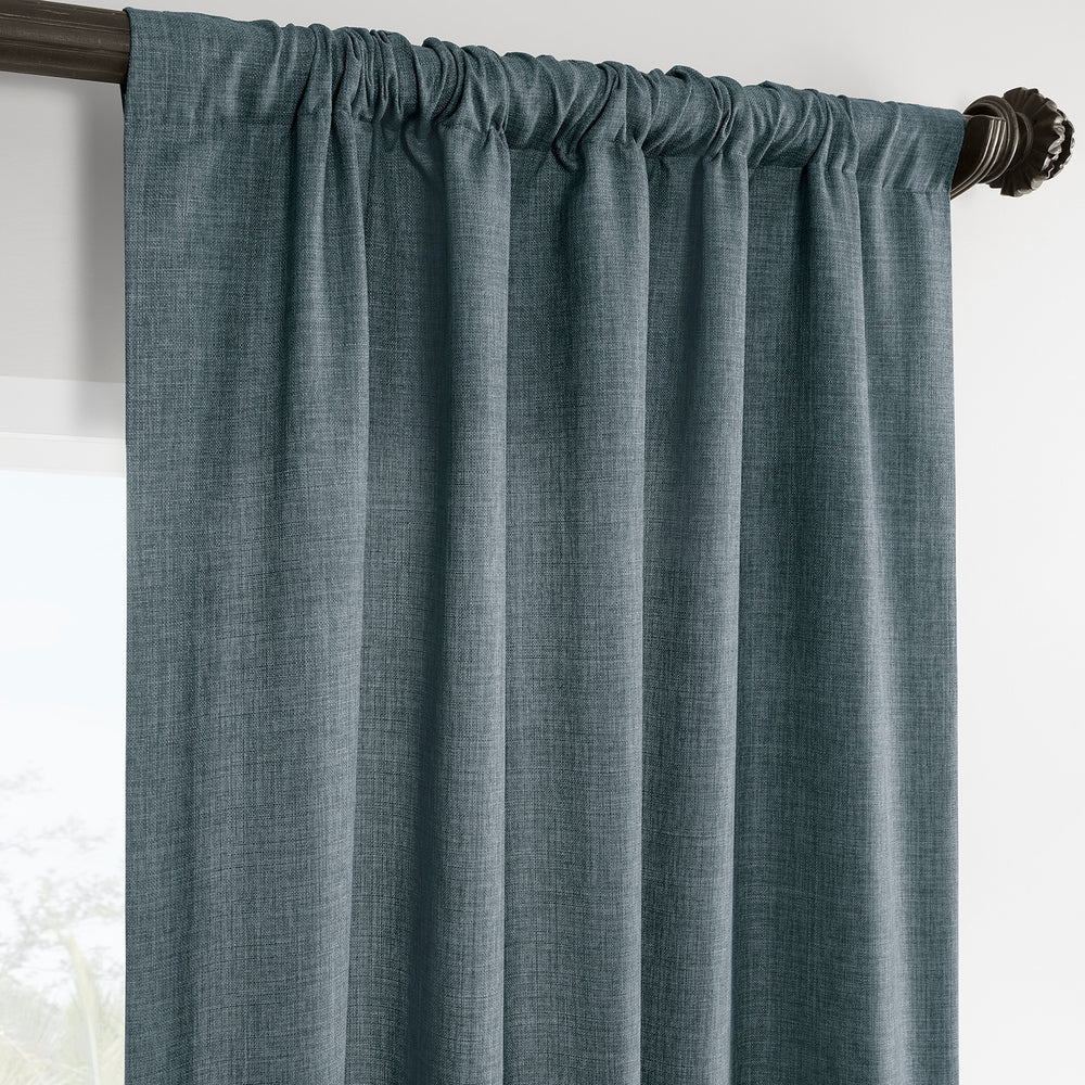 Sweden Blue Italian Faux Linen Room Darkening Curtain