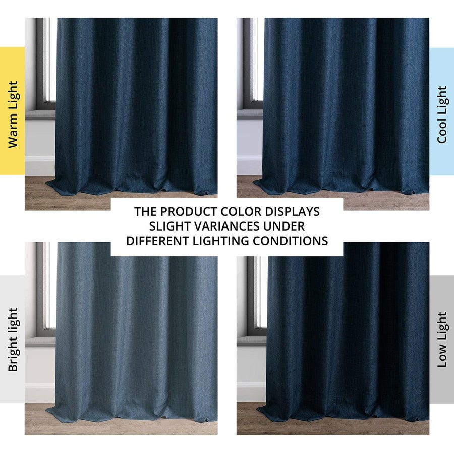 Voyager Blue Faux Linen Hotel Blackout Curtain - HalfPriceDrapes.com