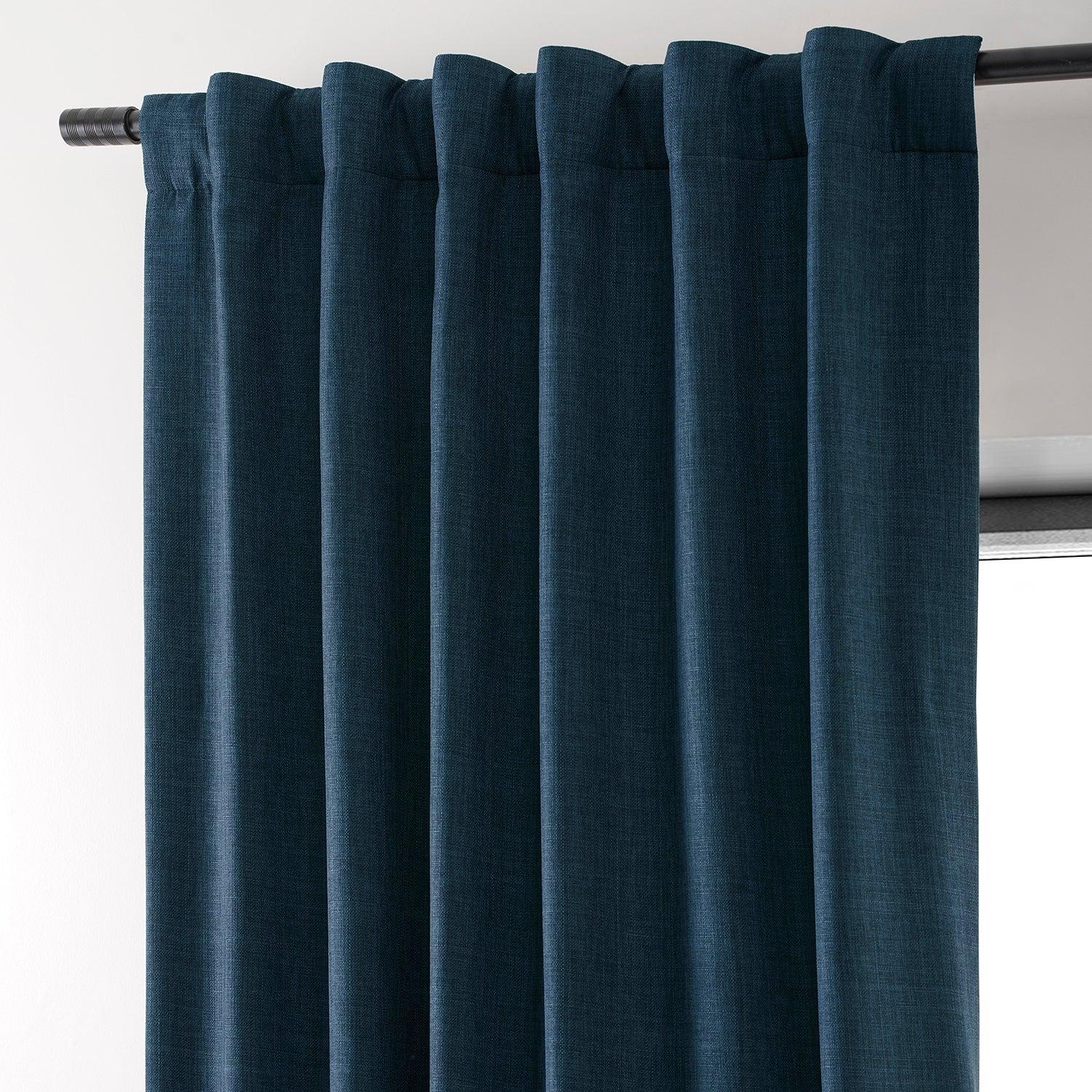 Voyager Blue Faux Linen Hotel Blackout Curtain - HalfPriceDrapes.com