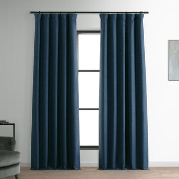 Voyager Blue Faux Linen Hotel Blackout Curtain