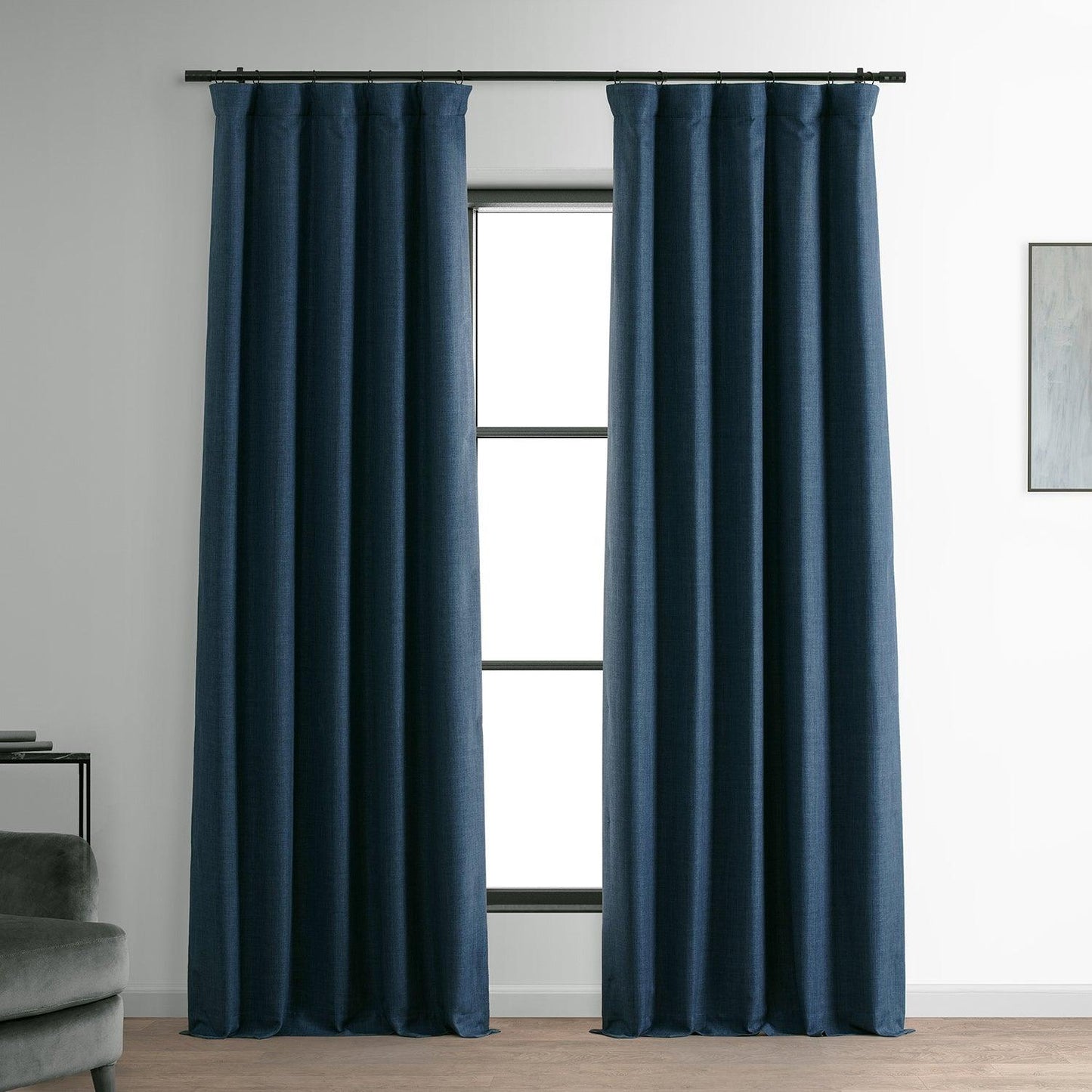 Voyager Blue Faux Linen Hotel Blackout Curtain - HalfPriceDrapes.com