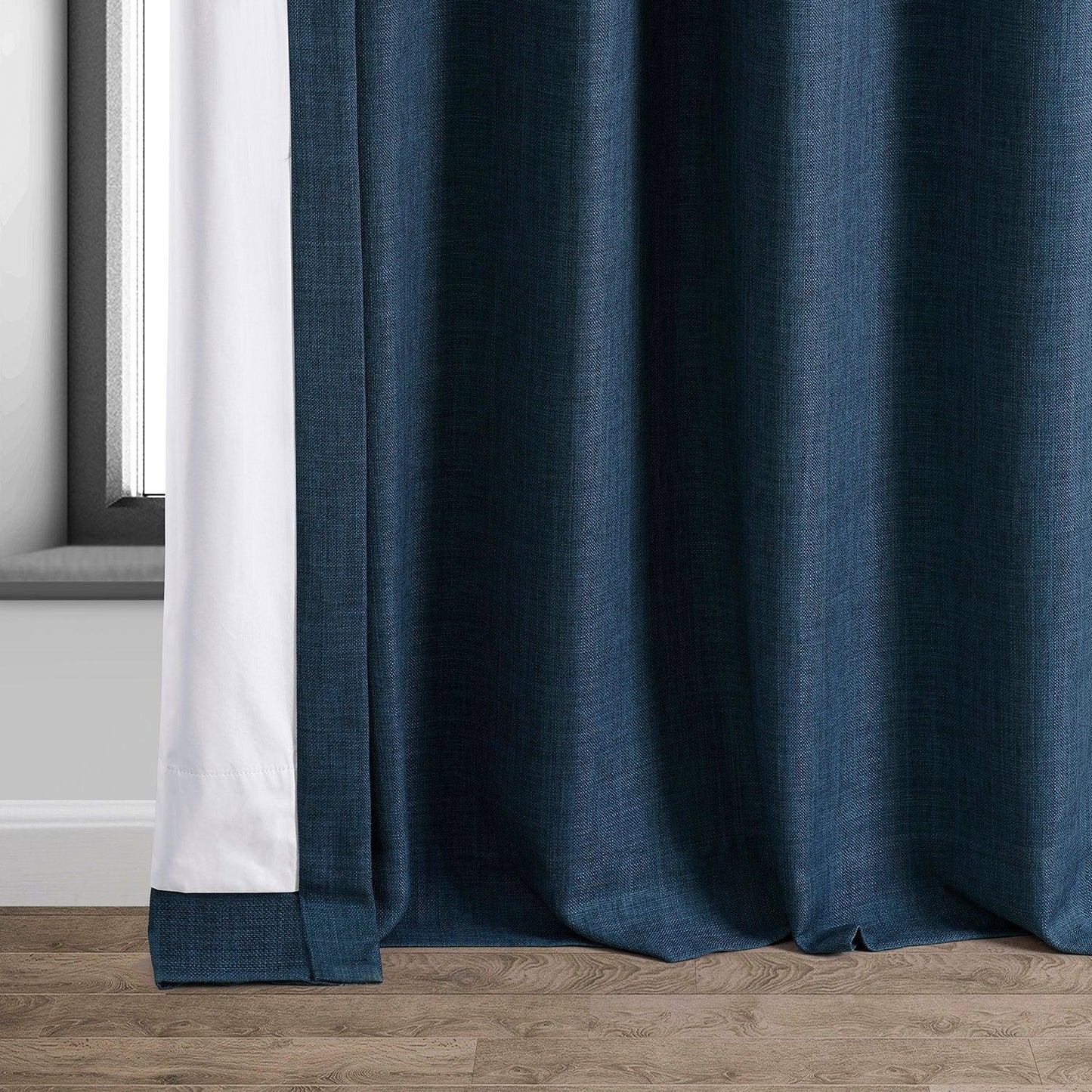 Voyager Blue Faux Linen Hotel Blackout Curtain - HalfPriceDrapes.com