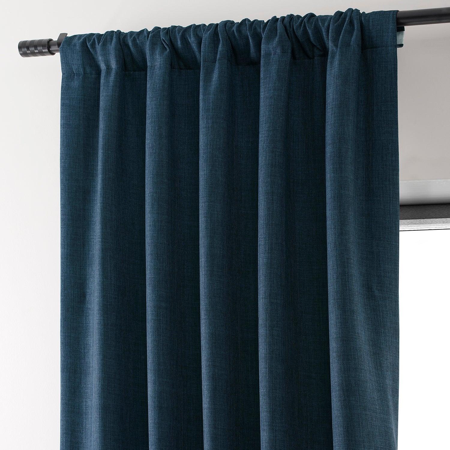 Voyager Blue Faux Linen Hotel Blackout Curtain - HalfPriceDrapes.com