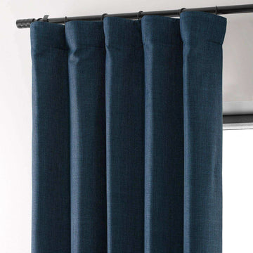 Voyager Blue Faux Linen Hotel Blackout Curtain - HalfPriceDrapes.com