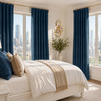 Sergeants Blue Italian Faux Linen Custom Curtain