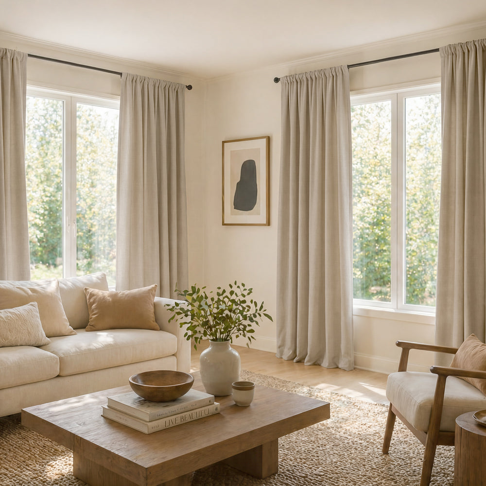 Sepia Tan Italian Faux Linen Custom Curtain