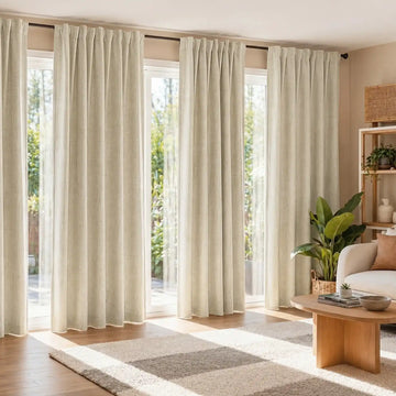 Natural Light Beige Thermal Cross Linen Weave Custom Curtain