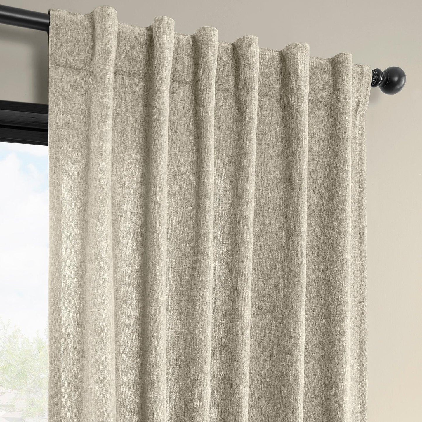 Light Beige Simply Faux Linen Light Filtering Curtain Pair (2 Panels)