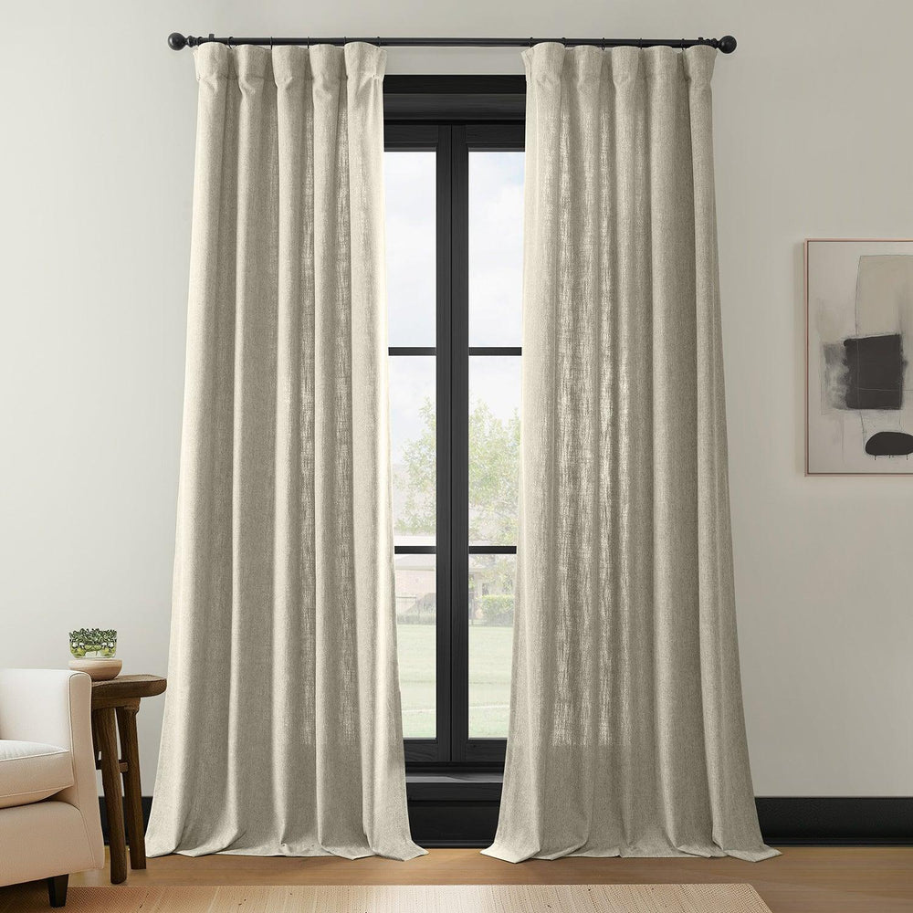 Light Beige Simply Faux Linen Light Filtering Curtain Pair (2 Panels)