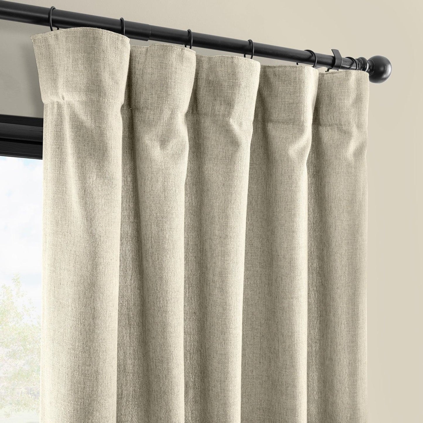 Light Beige Simply Faux Linen Light Filtering Curtain Pair (2 Panels)
