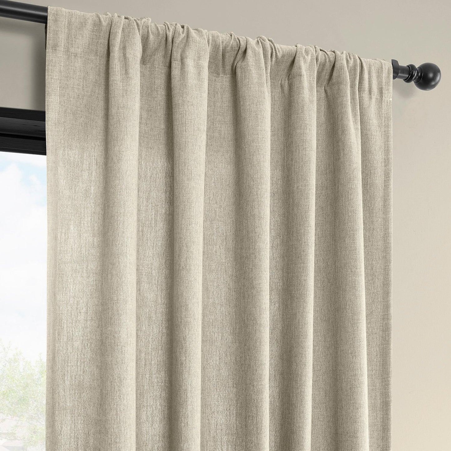 Light Beige Simply Faux Linen Light Filtering Curtain Pair (2 Panels)