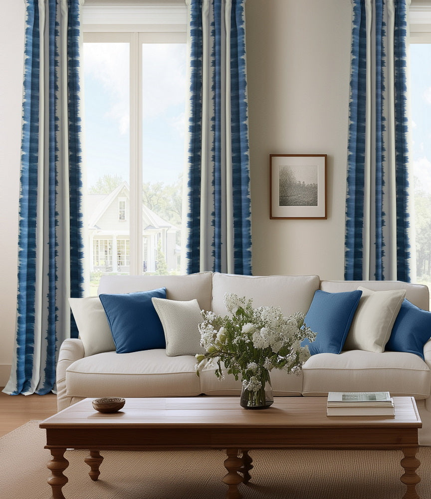Flambe Blue Striped Custom Curtain