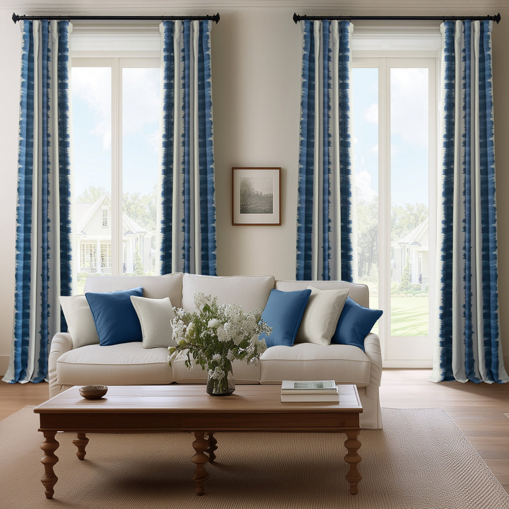 Flambe Blue Striped Custom Curtain