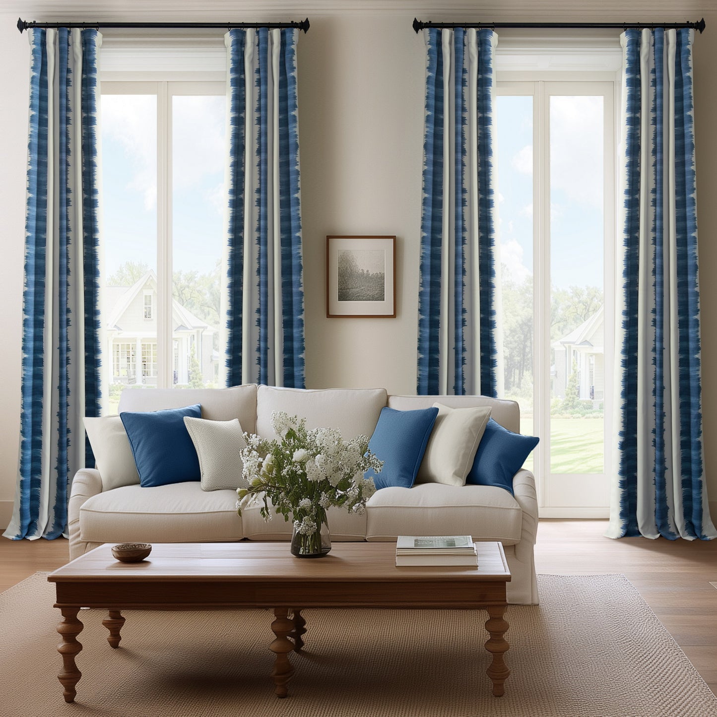 Flambe Blue Striped Custom Curtain