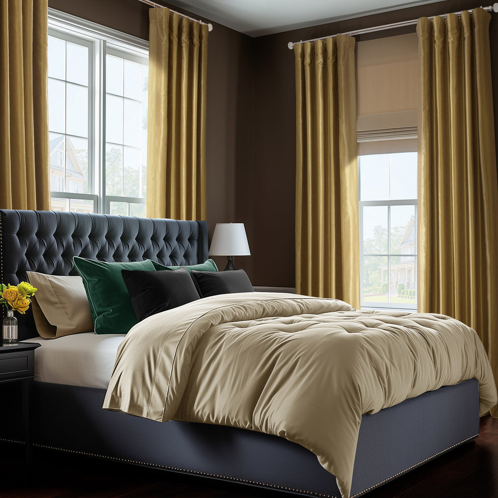 Flax Gold Vintage Textured Faux Dupioni Silk Custom Curtain