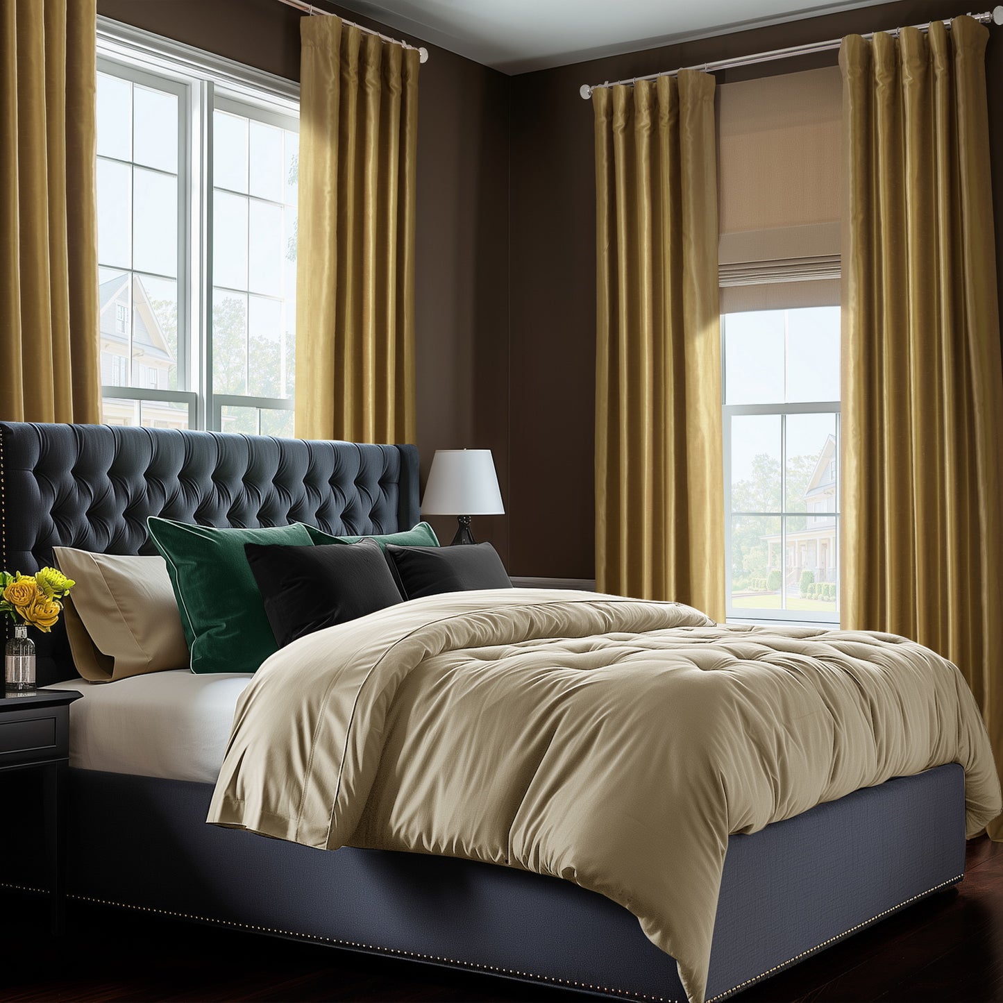 Flax Gold Vintage Textured Faux Dupioni Silk Custom Curtain