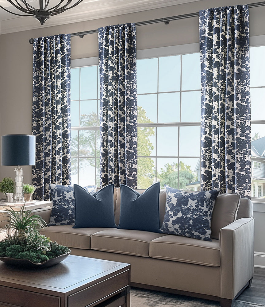 Fleur Blue Floral Printed Cotton Custom Curtain